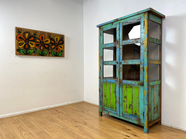 Boatwood by WMK I Besonders schöne Vitrine aus altem Bootsholz, ein handgefertigtes Unikat aus massivem Teakholz I Schrank Regal Highboard Bücher Geschirr Wäsche Kleider Küchen Berlin Rostock Duisburg