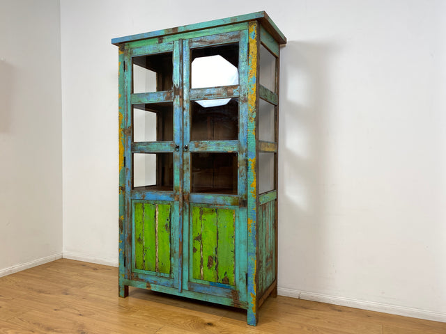 Boatwood by WMK I Besonders schöne Vitrine aus altem Bootsholz, ein handgefertigtes Unikat aus massivem Teakholz I Schrank Regal Highboard Bücher Geschirr Wäsche Kleider Küchen Berlin Rostock Duisburg