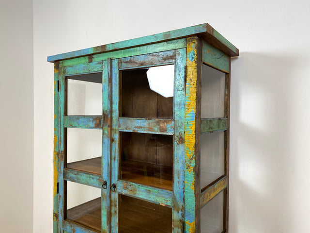 Boatwood by WMK I Besonders schöne Vitrine aus altem Bootsholz, ein handgefertigtes Unikat aus massivem Teakholz I Schrank Regal Highboard Bücher Geschirr Wäsche Kleider Küchen Berlin Rostock Duisburg