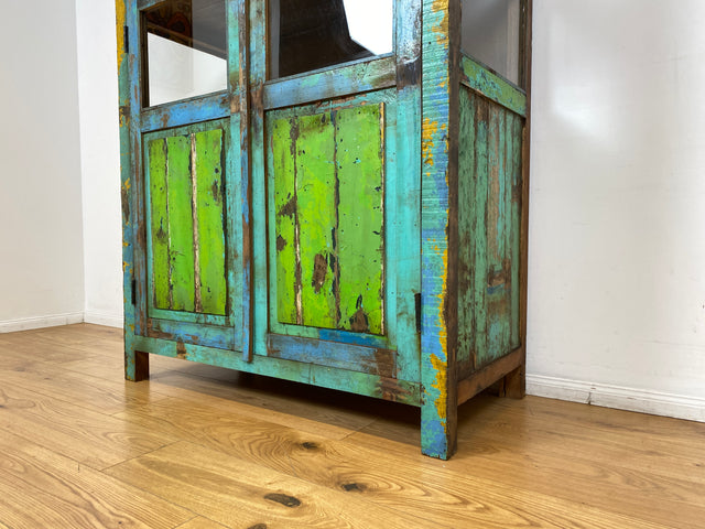 Boatwood by WMK I Besonders schöne Vitrine aus altem Bootsholz, ein handgefertigtes Unikat aus massivem Teakholz I Schrank Regal Highboard Bücher Geschirr Wäsche Kleider Küchen Berlin Rostock Duisburg