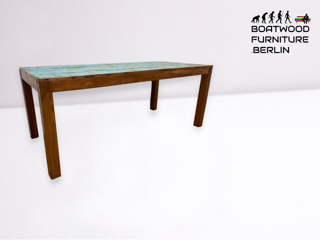 Einzigartiger 200x90cm großer meeresblauer Esstisch handgefertigt aus altem Bootsholz I Teakholz massiv I Tisch Küchentisch Gartentisch Holztisch Dining Table I