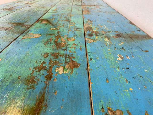 Einzigartiger 200x90cm großer meeresblauer Esstisch handgefertigt aus altem Bootsholz I Teakholz massiv I Tisch Küchentisch Gartentisch Holztisch Dining Table I