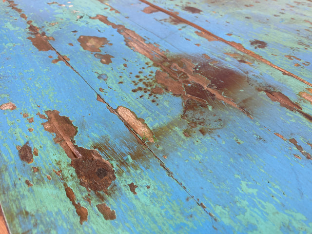 Einzigartiger 200x90cm großer meeresblauer Esstisch handgefertigt aus altem Bootsholz I Teakholz massiv I Tisch Küchentisch Gartentisch Holztisch Dining Table I