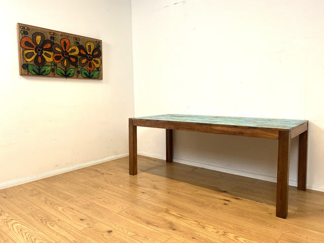 Einzigartiger 200x90cm großer meeresblauer Esstisch handgefertigt aus altem Bootsholz I Teakholz massiv I Tisch Küchentisch Gartentisch Holztisch Dining Table I