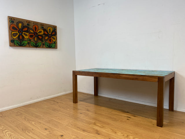 Einzigartiger 200x90cm großer meeresblauer Esstisch handgefertigt aus altem Bootsholz I Teakholz massiv I Tisch Küchentisch Gartentisch Holztisch Dining Table I