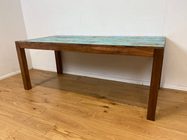 Einzigartiger 200x90cm großer meeresblauer Esstisch handgefertigt aus altem Bootsholz I Teakholz massiv I Tisch Küchentisch Gartentisch Holztisch Dining Table I