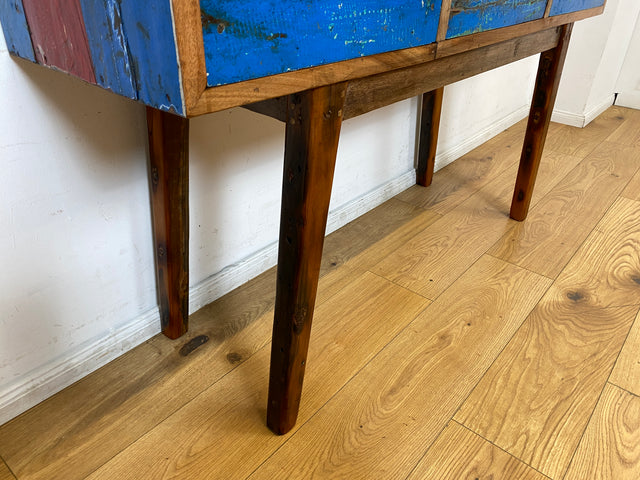 Boatwood by WMK I Einzigartige blaue Konsole handgefertigt aus altem Bootsholz in Originalfarbe mit Schubladen