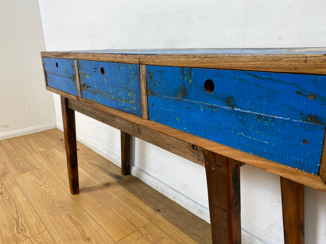 Boatwood by WMK I Einzigartige blaue Konsole handgefertigt aus altem Bootsholz in Originalfarbe mit Schubladen