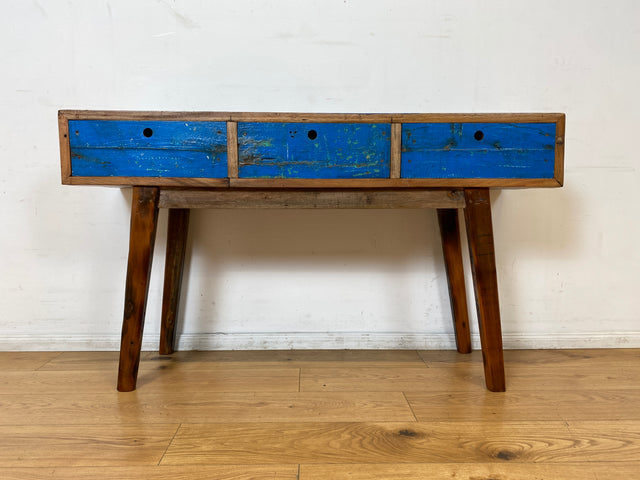 Boatwood by WMK I Einzigartige blaue Konsole handgefertigt aus altem Bootsholz in Originalfarbe mit Schubladen