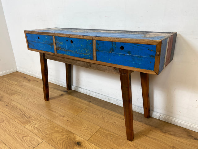Boatwood by WMK I Einzigartige blaue Konsole handgefertigt aus altem Bootsholz in Originalfarbe mit Schubladen