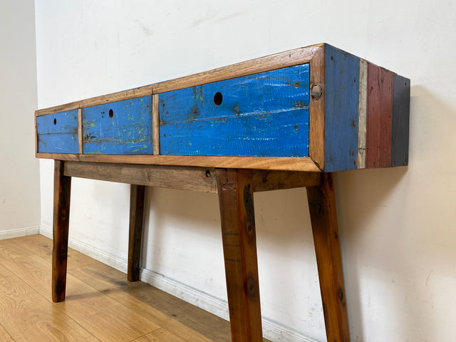 Boatwood by WMK I Einzigartige blaue Konsole handgefertigt aus altem Bootsholz in Originalfarbe mit Schubladen