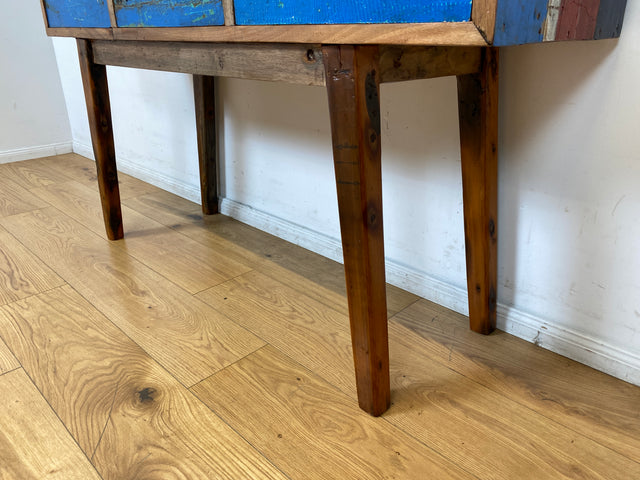 Boatwood by WMK I Einzigartige blaue Konsole handgefertigt aus altem Bootsholz in Originalfarbe mit Schubladen