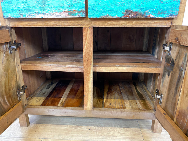 Boatwood by WMK I Wunderschöne handgefertigte Kommode aus altem Bootsholz in in tollem Meerestürkis