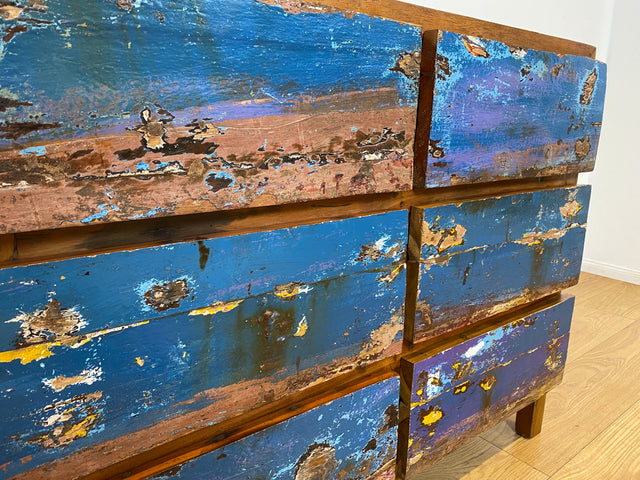 Boatwood by WMK I Besonders schöne handgefertigte Kommode aus altem Bootsholz mit 6 Schubladen I Sideboard TV Lowboard Anrichte Schubladenkommode Wäschekommode Fernsehschrank I Berlin Dresden Bayern