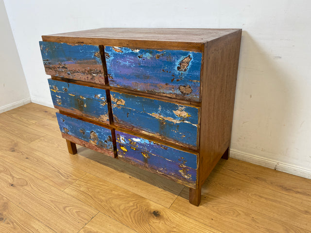 Boatwood by WMK I Besonders schöne handgefertigte Kommode aus altem Bootsholz mit 6 Schubladen I Sideboard TV Lowboard Anrichte Schubladenkommode Wäschekommode Fernsehschrank I Berlin Dresden Bayern