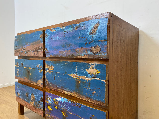 Boatwood by WMK I Besonders schöne handgefertigte Kommode aus altem Bootsholz mit 6 Schubladen I Sideboard TV Lowboard Anrichte Schubladenkommode Wäschekommode Fernsehschrank I Berlin Dresden Bayern