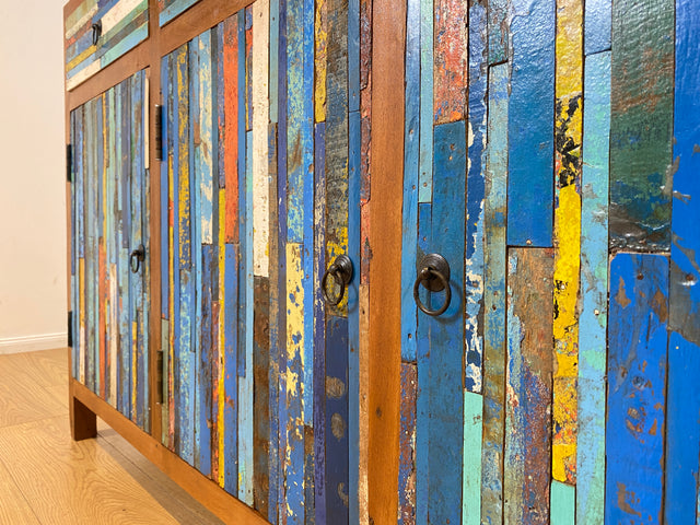 Boatwood by WMK I Einzigartiges handgefertigtes Sideboard aus altem Bootsholz mit Schubladen I Teakholz massiv I Kommode Schrank Anrichte Wäschekommode Schuhschrank Flurschrank I Berlin NRW Stuttgart