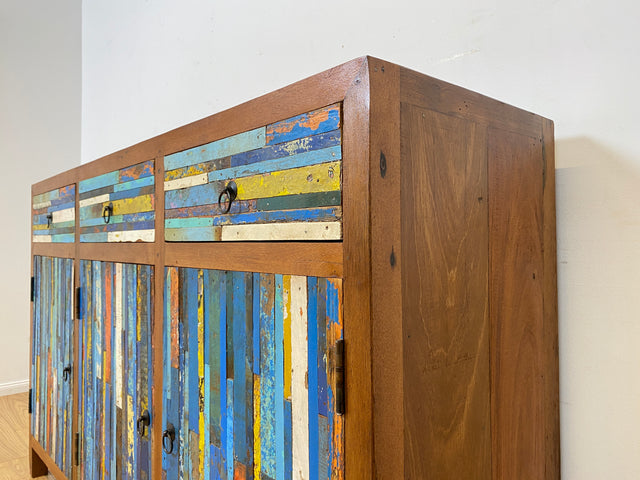 Boatwood by WMK I Einzigartiges handgefertigtes Sideboard aus altem Bootsholz mit Schubladen I Teakholz massiv I Kommode Schrank Anrichte Wäschekommode Schuhschrank Flurschrank I Berlin NRW Stuttgart