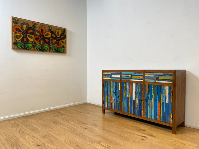 Boatwood by WMK I Einzigartiges handgefertigtes Sideboard aus altem Bootsholz mit Schubladen I Teakholz massiv I Kommode Schrank Anrichte Wäschekommode Schuhschrank Flurschrank I Berlin NRW Stuttgart