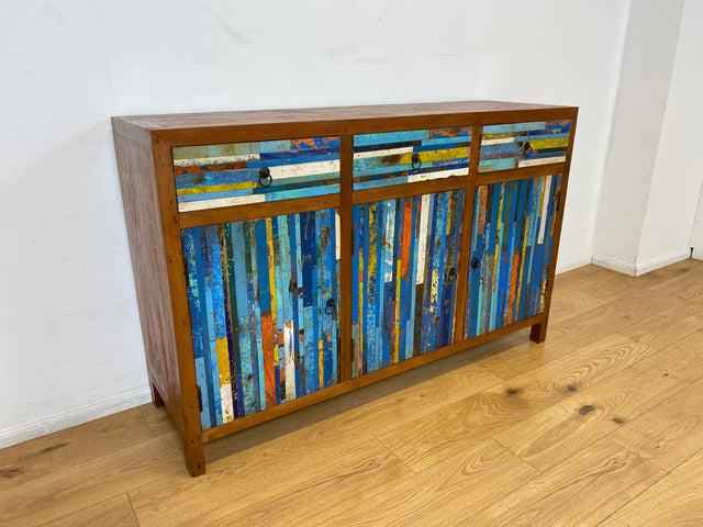 Boatwood by WMK I Einzigartiges handgefertigtes Sideboard aus altem Bootsholz mit Schubladen I Teakholz massiv I Kommode Schrank Anrichte Wäschekommode Schuhschrank Flurschrank I Berlin NRW Stuttgart