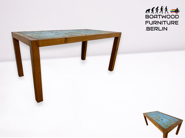 Boatwood by WMK I Meeresblauer 170x90cm großer Esstisch handgefertigt aus altem Bootsholz in Originalfarben