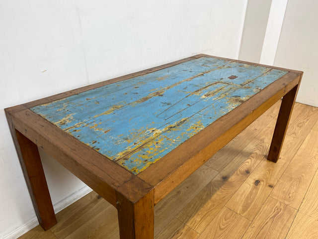 Boatwood by WMK I Meeresblauer 170x90cm großer Esstisch handgefertigt aus altem Bootsholz in Originalfarben
