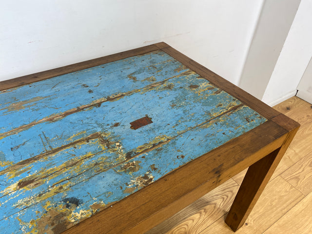 Boatwood by WMK I Meeresblauer 170x90cm großer Esstisch handgefertigt aus altem Bootsholz in Originalfarben
