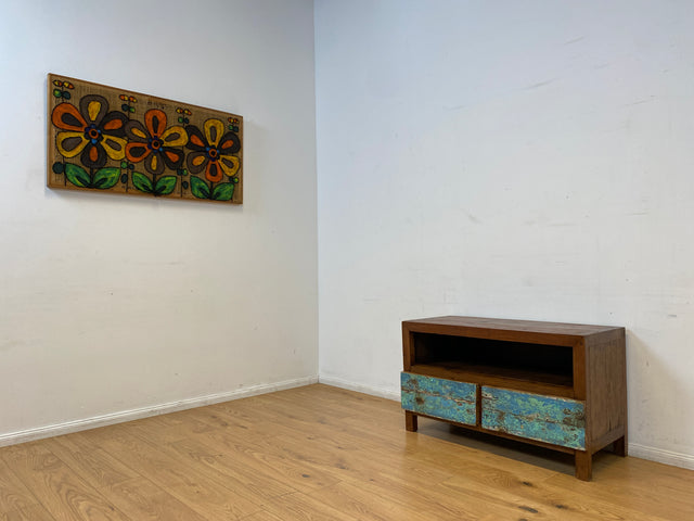 Boatwood by WMK I Meeresblaues TV Lowboard mit Schubladen & Fach I handgefertigt aus altem Bootsholz I Teakholz massiv I Sideboard Kommode Bank Rack Stand Fernsehkommode Berlin Leipzig Recklinghausen