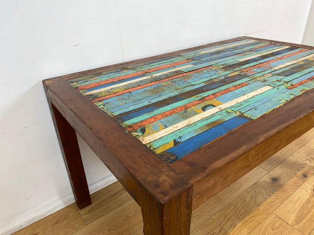 Boatwood by WMK I Nachhaltiger Patchwork Esstisch 150x90 handgefertigt aus altem Bootsholz in Originalfarben