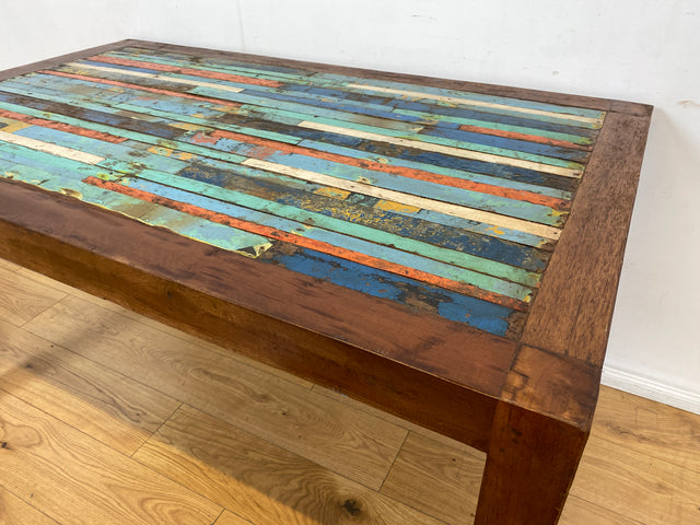 Boatwood by WMK I Nachhaltiger Patchwork Esstisch 150x90 handgefertigt aus altem Bootsholz in Originalfarben