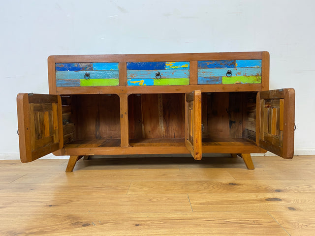 Boatwood by WMK I Nachhaltiges handgefertigtes Sideboard aus altem Bootsholz mit Schubladen I Teakholz massiv I Kommode TV Lowboard Fernsehkommode Wäschekommode Schrank Bootsmöbel Berlin Kiel Bremen