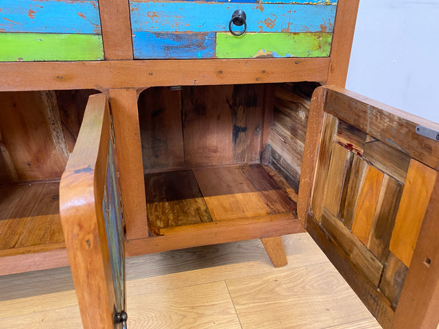 Boatwood by WMK I Nachhaltiges handgefertigtes Sideboard aus altem Bootsholz mit Schubladen I Teakholz massiv I Kommode TV Lowboard Fernsehkommode Wäschekommode Schrank Bootsmöbel Berlin Kiel Bremen