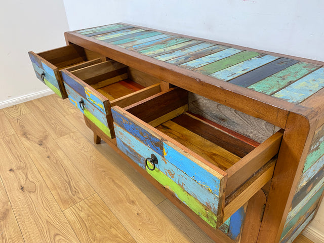 Boatwood by WMK I Nachhaltiges handgefertigtes Sideboard aus altem Bootsholz mit Schubladen I Teakholz massiv I Kommode TV Lowboard Fernsehkommode Wäschekommode Schrank Bootsmöbel Berlin Kiel Bremen