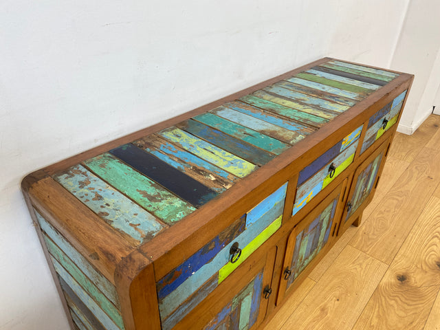 Boatwood by WMK I Nachhaltiges handgefertigtes Sideboard aus altem Bootsholz mit Schubladen I Teakholz massiv I Kommode TV Lowboard Fernsehkommode Wäschekommode Schrank Bootsmöbel Berlin Kiel Bremen