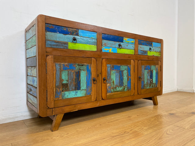 Boatwood by WMK I Nachhaltiges handgefertigtes Sideboard aus altem Bootsholz mit Schubladen I Teakholz massiv I Kommode TV Lowboard Fernsehkommode Wäschekommode Schrank Bootsmöbel Berlin Kiel Bremen