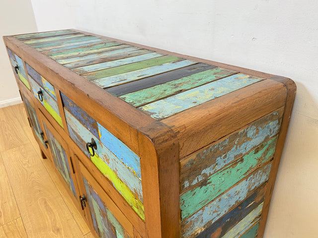 Boatwood by WMK I Nachhaltiges handgefertigtes Sideboard aus altem Bootsholz mit Schubladen I Teakholz massiv I Kommode TV Lowboard Fernsehkommode Wäschekommode Schrank Bootsmöbel Berlin Kiel Bremen