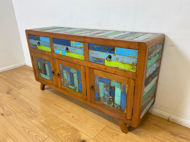 Boatwood by WMK I Nachhaltiges handgefertigtes Sideboard aus altem Bootsholz mit Schubladen I Teakholz massiv I Kommode TV Lowboard Fernsehkommode Wäschekommode Schrank Bootsmöbel Berlin Kiel Bremen