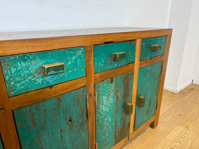 Boatwood by WMK I Nachhaltiges Sideboard handgefertigt aus altem Bootsholz mit Schubladen I Teakholz massiv I Schrank Wäschekommode Kommode Anrichte TV Lowboard Bootsmöbel Teak Berlin Köln Regensburg