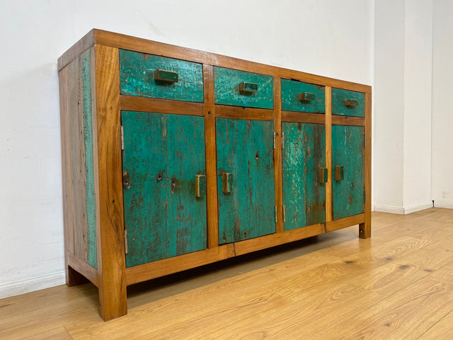 Boatwood by WMK I Nachhaltiges Sideboard handgefertigt aus altem Bootsholz mit Schubladen I Teakholz massiv I Schrank Wäschekommode Kommode Anrichte TV Lowboard Bootsmöbel Teak Berlin Köln Regensburg