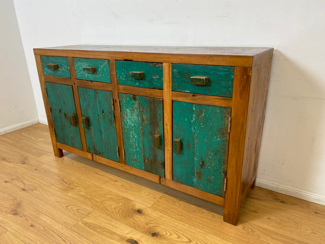 Boatwood by WMK I Nachhaltiges Sideboard handgefertigt aus altem Bootsholz mit Schubladen I Teakholz massiv I Schrank Wäschekommode Kommode Anrichte TV Lowboard Bootsmöbel Teak Berlin Köln Regensburg