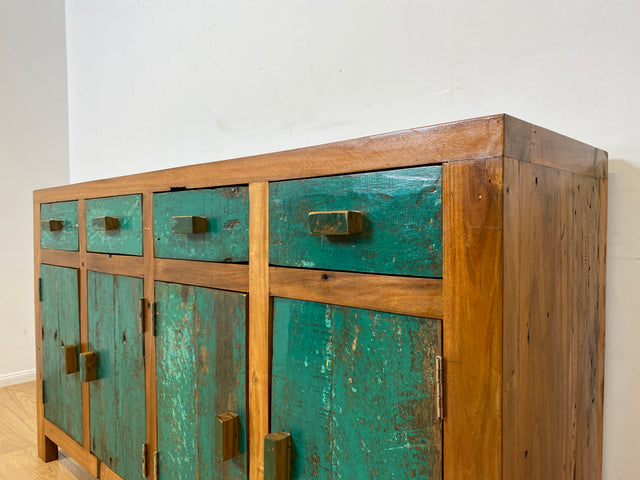 Boatwood by WMK I Nachhaltiges Sideboard handgefertigt aus altem Bootsholz mit Schubladen I Teakholz massiv I Schrank Wäschekommode Kommode Anrichte TV Lowboard Bootsmöbel Teak Berlin Köln Regensburg
