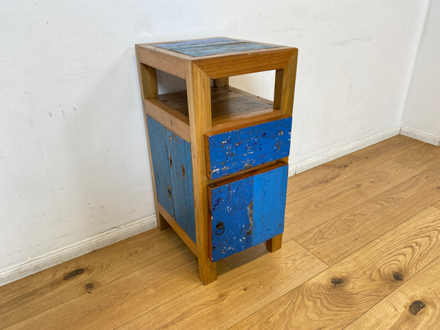 Boatwood by WMK I Einzigartiger großer Nachttisch handgefertigt aus altem Bootsholz I Teakholz massiv I Nachtkommode Nachtschrank Nachtschränkchen Kommode Beistelltisch Ablage I Berlin Kiel Stuttgart