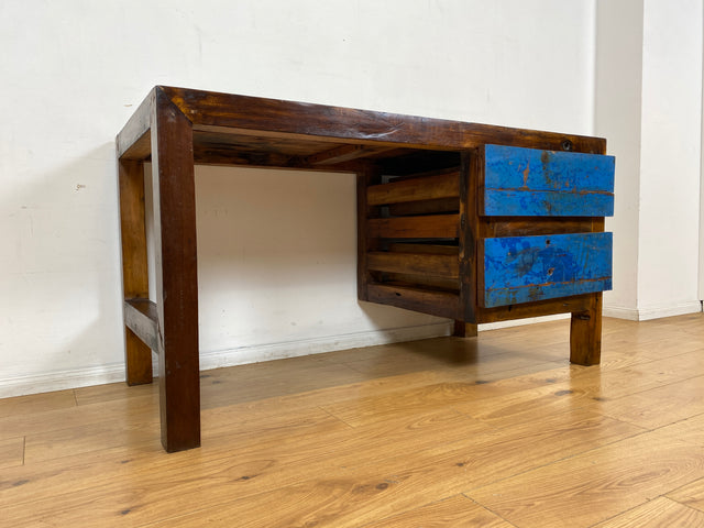 Boatwood by WMK I Besonderer Schreibtisch handgefertigt aus altem Bootsholz I Teakholz massiv in Originalfarbe I Arbeitstisch Bürotisch Arbeitsplatz Computertisch Desk Bootsmöbel I Berlin Bayern Köln
