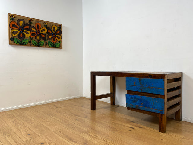 Boatwood by WMK I Besonderer Schreibtisch handgefertigt aus altem Bootsholz I Teakholz massiv in Originalfarbe I Arbeitstisch Bürotisch Arbeitsplatz Computertisch Desk Bootsmöbel I Berlin Bayern Köln