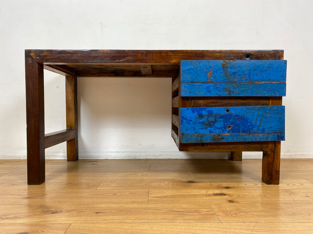 Boatwood by WMK I Besonderer Schreibtisch handgefertigt aus altem Bootsholz I Teakholz massiv in Originalfarbe I Arbeitstisch Bürotisch Arbeitsplatz Computertisch Desk Bootsmöbel I Berlin Bayern Köln