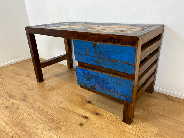 Boatwood by WMK I Besonderer Schreibtisch handgefertigt aus altem Bootsholz I Teakholz massiv in Originalfarbe I Arbeitstisch Bürotisch Arbeitsplatz Computertisch Desk Bootsmöbel I Berlin Bayern Köln