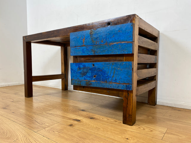 Boatwood by WMK I Besonderer Schreibtisch handgefertigt aus altem Bootsholz I Teakholz massiv in Originalfarbe I Arbeitstisch Bürotisch Arbeitsplatz Computertisch Desk Bootsmöbel I Berlin Bayern Köln