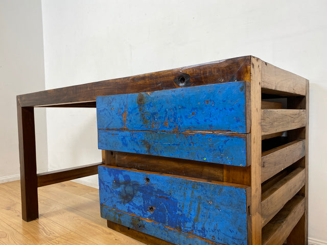 Boatwood by WMK I Besonderer Schreibtisch handgefertigt aus altem Bootsholz I Teakholz massiv in Originalfarbe I Arbeitstisch Bürotisch Arbeitsplatz Computertisch Desk Bootsmöbel I Berlin Bayern Köln