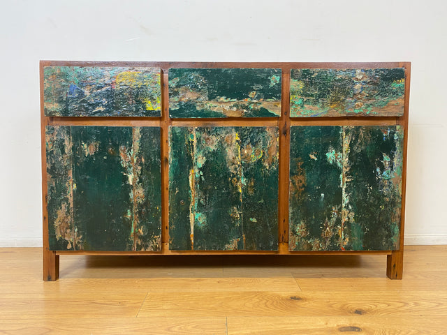 Boatwood by WMK I Einzigartiges Sideboard handgefertigt aus altem Bootsholz in Originalfarben I Teakholz massiv I Schrank Kommode Anrichte Büfett Buffet Chest Wäschekommode I Berlin Dresden Frankfurt