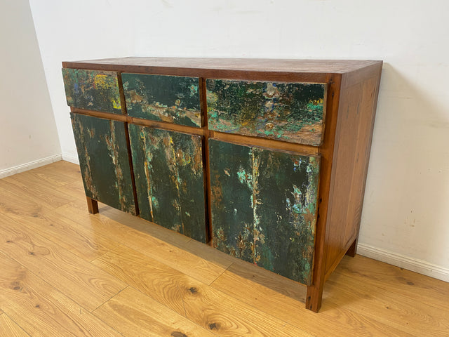 Boatwood by WMK I Einzigartiges Sideboard handgefertigt aus altem Bootsholz in Originalfarben I Teakholz massiv I Schrank Kommode Anrichte Büfett Buffet Chest Wäschekommode I Berlin Dresden Frankfurt